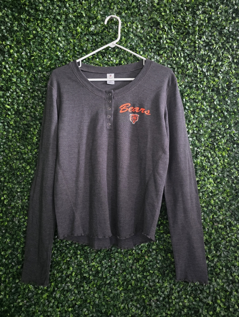 NFL Women's Bears Embroidered Dark Gray Henley Long Sleeve Top Size L